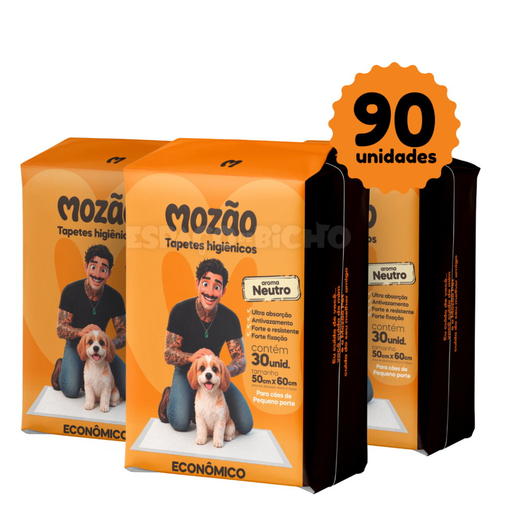 Kit Tapete Higiênico Mozão Aroma Neutro 50cmx60cm 90 Unidades