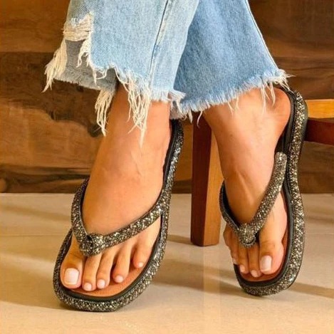 sandália feminina rasteirinha confortável  strass Casual Brilhante macio Luxo bota