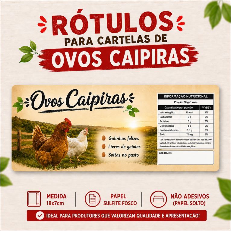 Rótulos para Cartela de Ovos (18cm x 7cm)