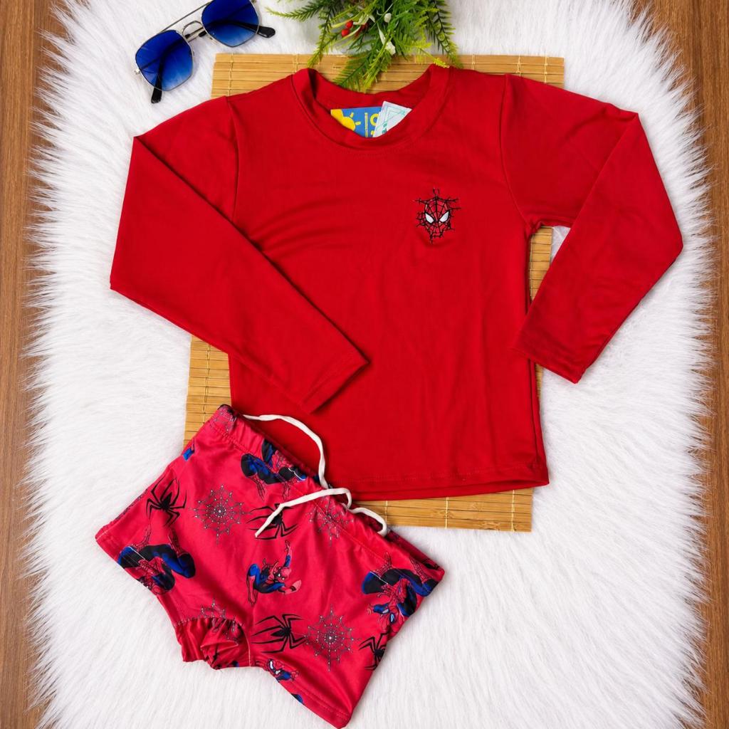 Conjunto Blusa UV50 Infantil mais Sunga Box Roupa de praia Piscina Proteção Térmica Menino 1 a 10 Anos