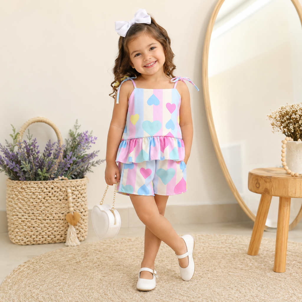 Conjunto Infantil Menina Verão Fresquinho Confortável Moda Infantil Estilosa 2 a 10 anos