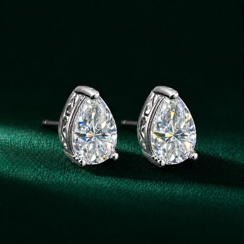 Brinco Moissanite Gota 4mm Detalhe Infinito Prata 925 Brilho Intenso