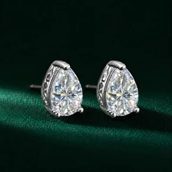 Brinco Moissanite Gota 4,6mm Detalhe Infinito Prata 925 Brilho Intenso