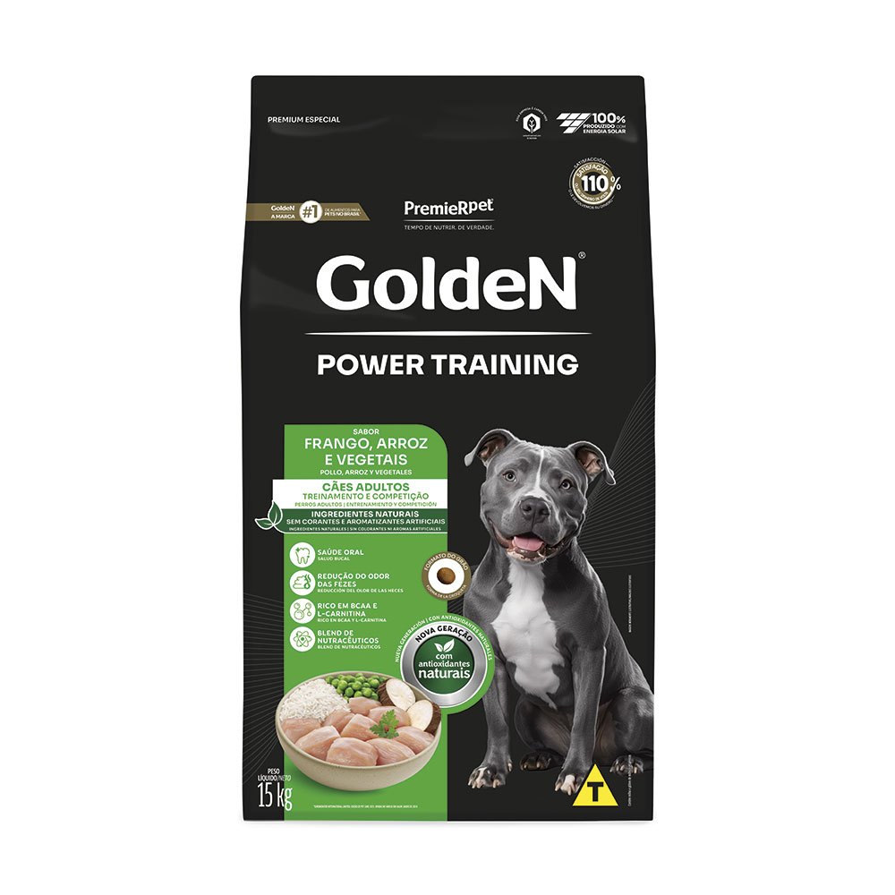 Ração Golden Power Training Cães Adultos Frango E Arroz 15Kg