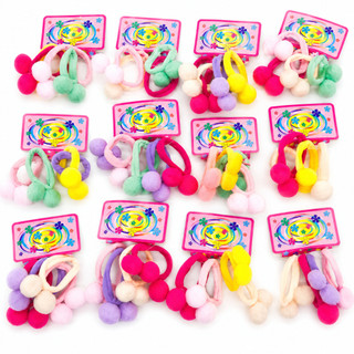 Elástico Com pom pom xuxinha, rabicó, para cabelo Colorido Com Enfeite 48 Peças-YOUYI