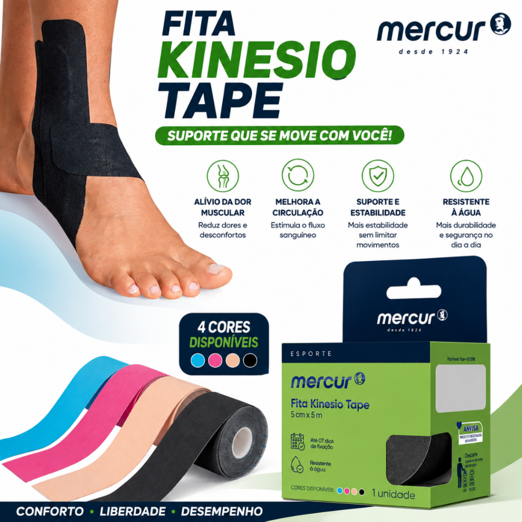 Fita Kinesio Tape Mercur 5cm x 5m Bandagem Elástica Muscular Esportiva Fisioterapia 4