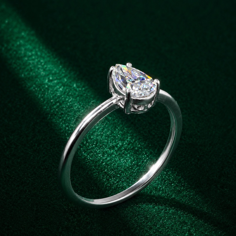 Anel Solitário Gota Moissanite 5,8mm Detalhe Infinito Prata 925 Elegante