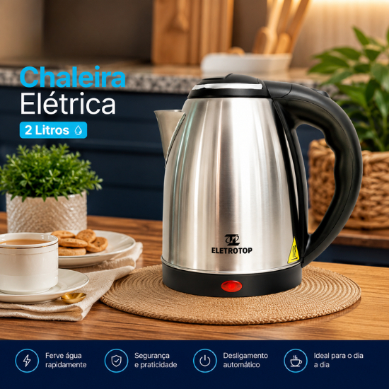 Chaleira Elétrica 2L Inox 220v Eletrotop Fervedor de Água 1500W Desligamento Automático