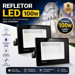 Refletor Holofote Led 100W Kit 2 unidades Branco Frio 6500K Luz Forte Externa