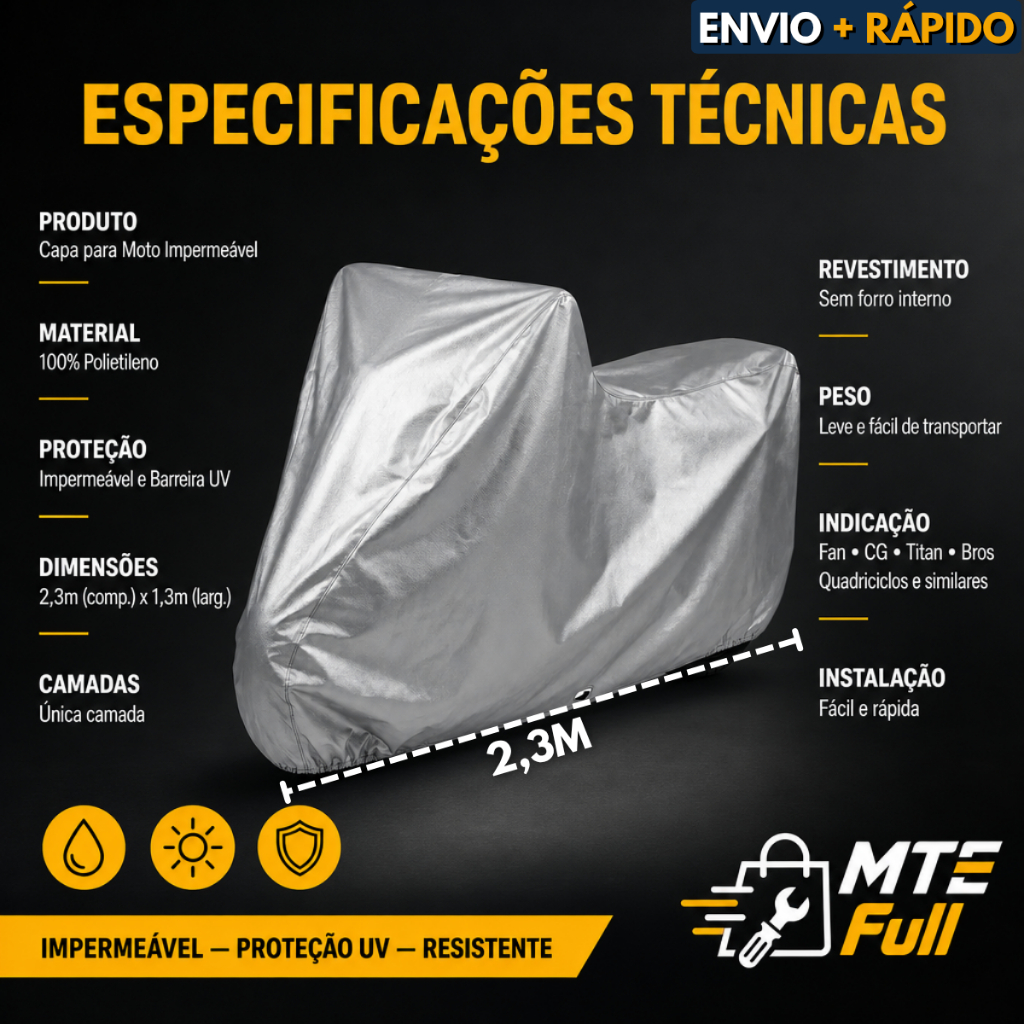 Capa Impermeável Para Moto Térmica Proteção Sol Chuva Anti Uv Poeira Cobrir Motocicleta E Bicicleta — imagem 2 de 2