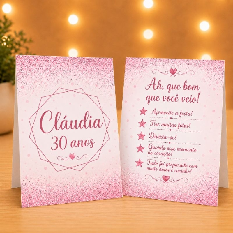 Kit Plaquinha de Mesa Happy Birthday Rosa Personalizada | Centro de Mesa | Decoração | Lembrancinha | Aniversário