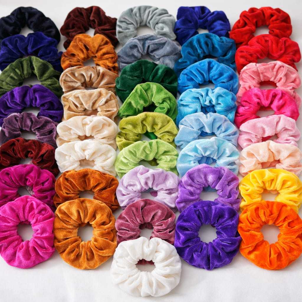 🌸 Flor de Scrunchie de Veludo + Tag Personalizada (Xuxinha/Rabicó)💖 SUA MARCA SEMPRE PRESENTE: 50-100-150 unidades — imagem 2 de 2