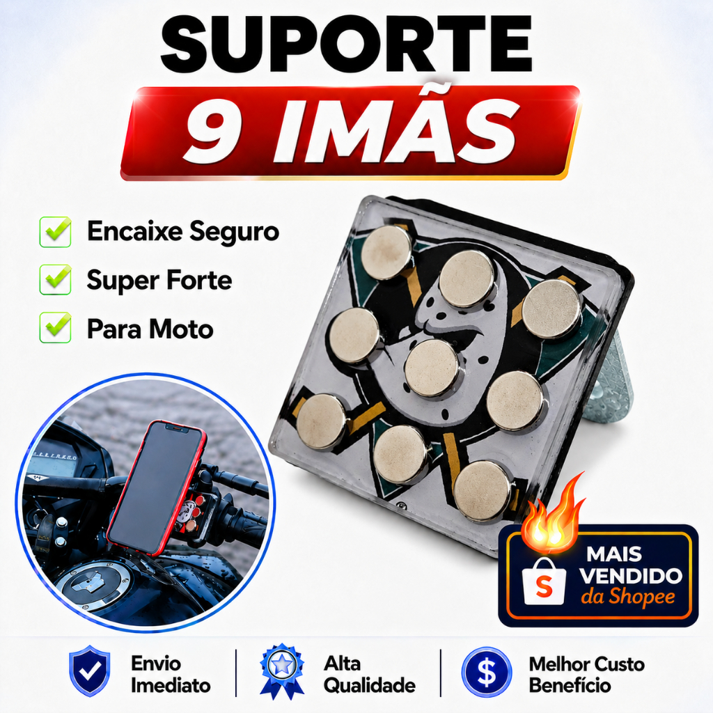 Suporte de Celular 9 Imãs Para Moto Extra Forte