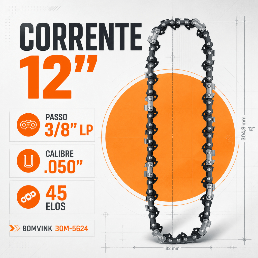 Corrente para Motosserra para Sabre de 12" com Calibre .050" e 45 Elos BOMVINK BOM-5624