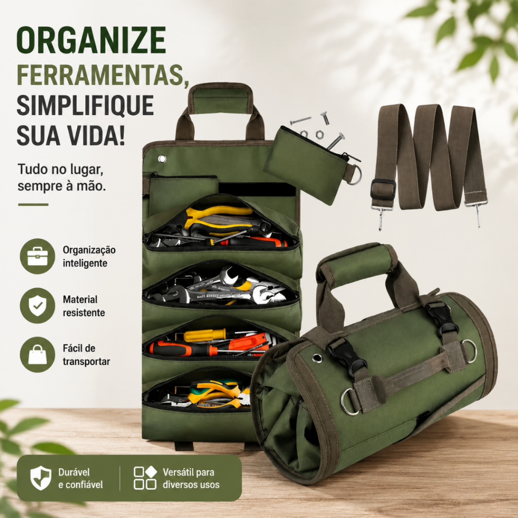 Bolsa De Ferramentas Dobrável 5 Compartimentos Resistente Com Zíper Para Eletricista Mecânico E Oficina