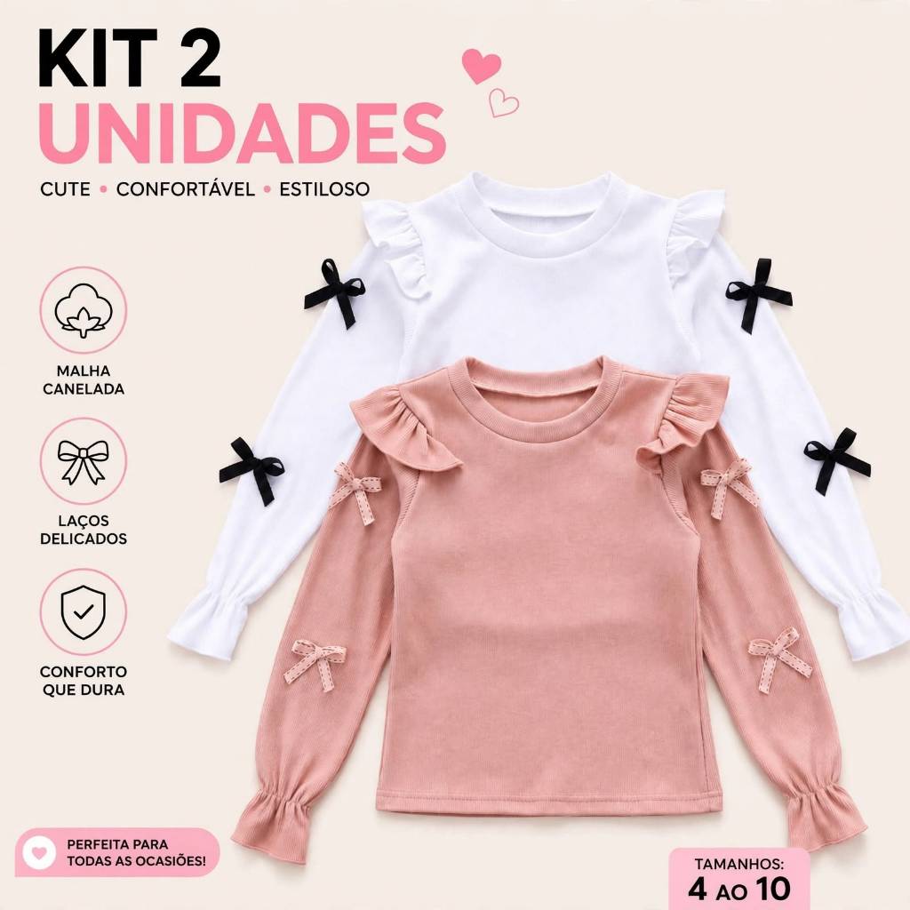 Kit 2 blusas Menina Manga longa inverno e outono blusa manga comprida