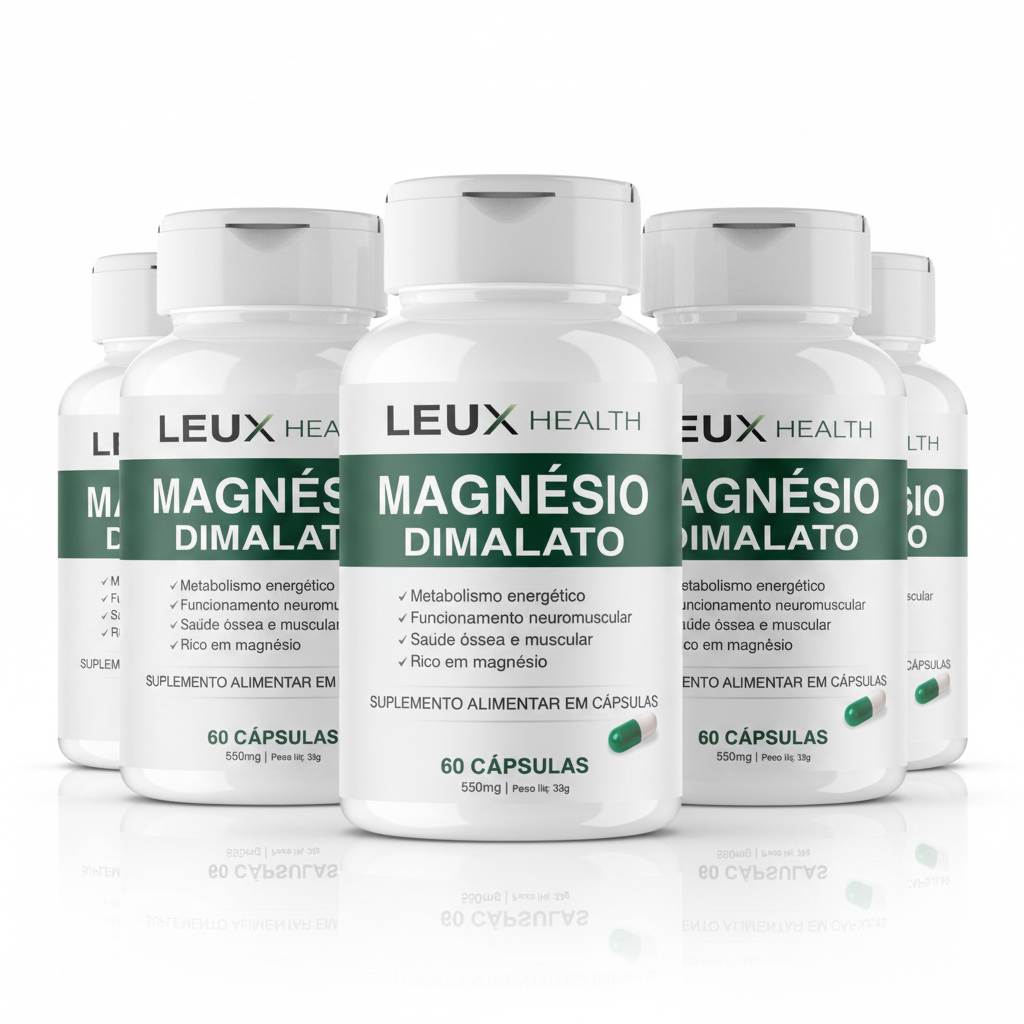 Magnésio Dimalato 550mg 60 Cápsulas, Mais Energia, Disposição, Memória, Saúde Muscular e Óssea e Bem-Estar. Envio rápido
