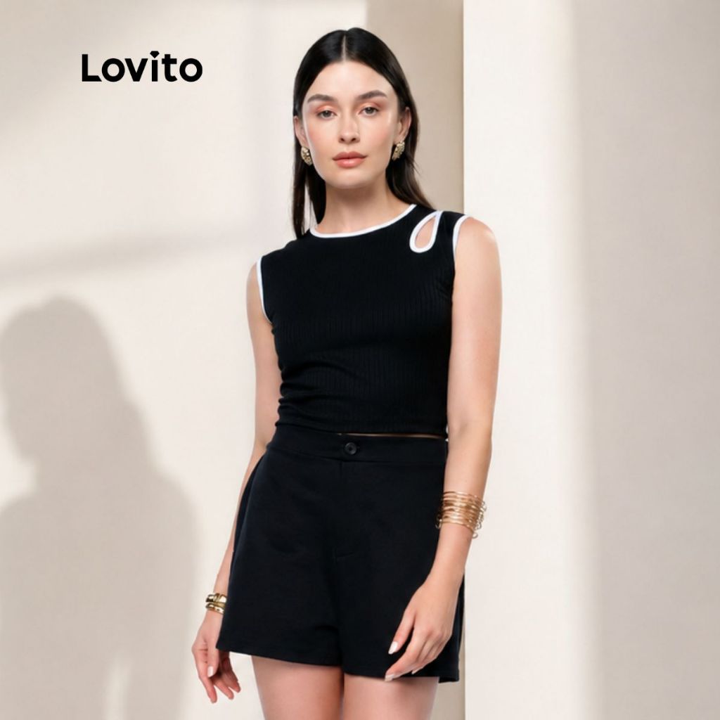 Lovito Regata Casual Detalhe Ombro Moda Feminina BRBLB1287BRL1318