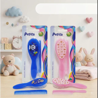 Kit Pente + Escova de Cabelo Bebê Infantil com estampas Sortidas, Azul E Rosa