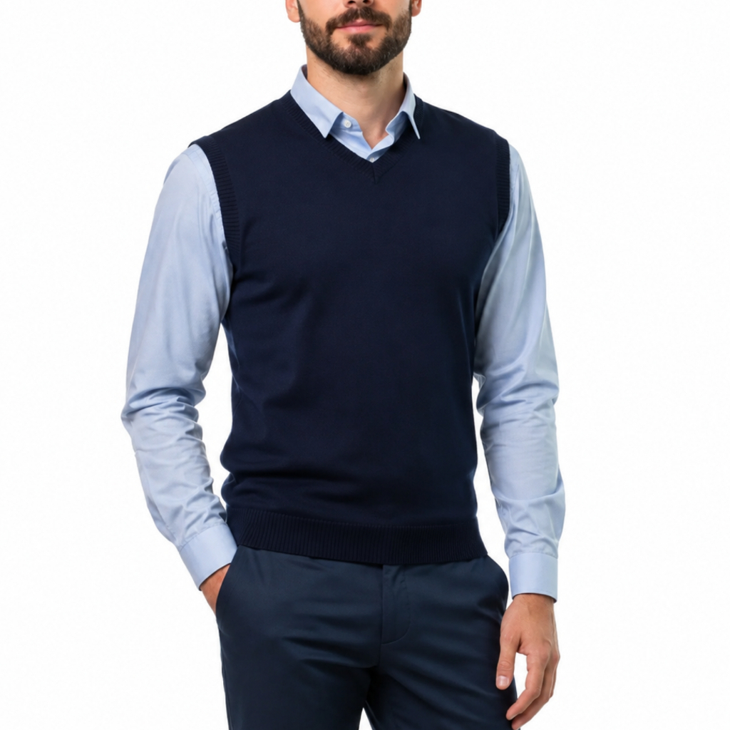 Colete Masculino Tricô Liso Gola V Pullover Social Evangélico Casual Inverno Sem Manga