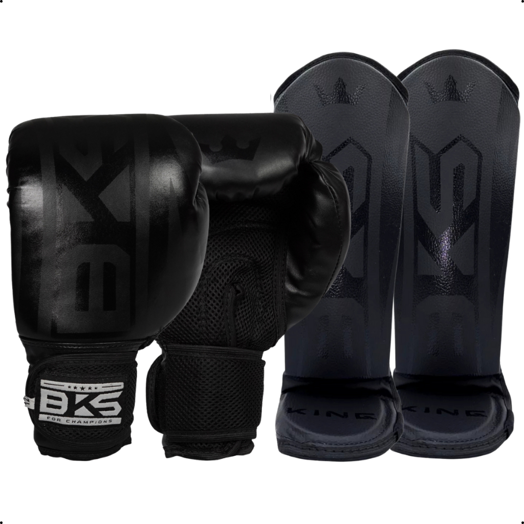 Kit Luva Boxe Muay Thai Kickboxing BKS Boxing Caneleira 8oz 10oz 12oz 14oz 16oz