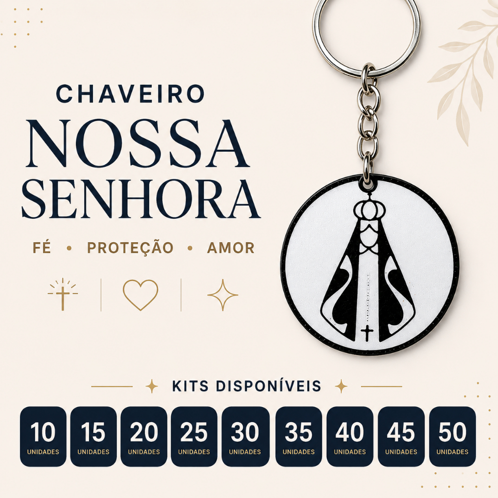 Lembrancinha Kit Chaveiro Nossa Senhora Aparecida 10/50 Para Batizado Eucaristia Crisma Primeira Comunhao Catolico Fé