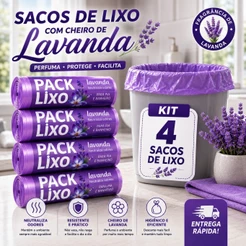 Kit 4 Rolos Saco de Lixo Perfumado Lavanda 10L 160 Sacos Pia Banheiro Resistente Antiodor Durador