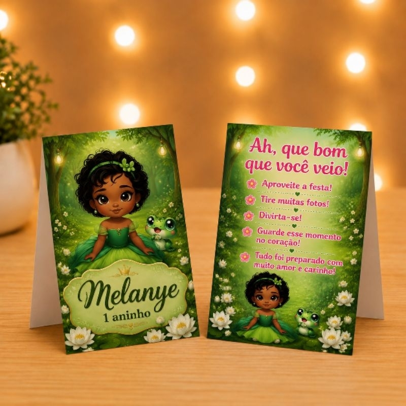 Kit Plaquinha de Agradecimento Tiana Baby - A Princesa Cute e o Sapo - Centro de Mesa - Personalizados - Lembrancinha