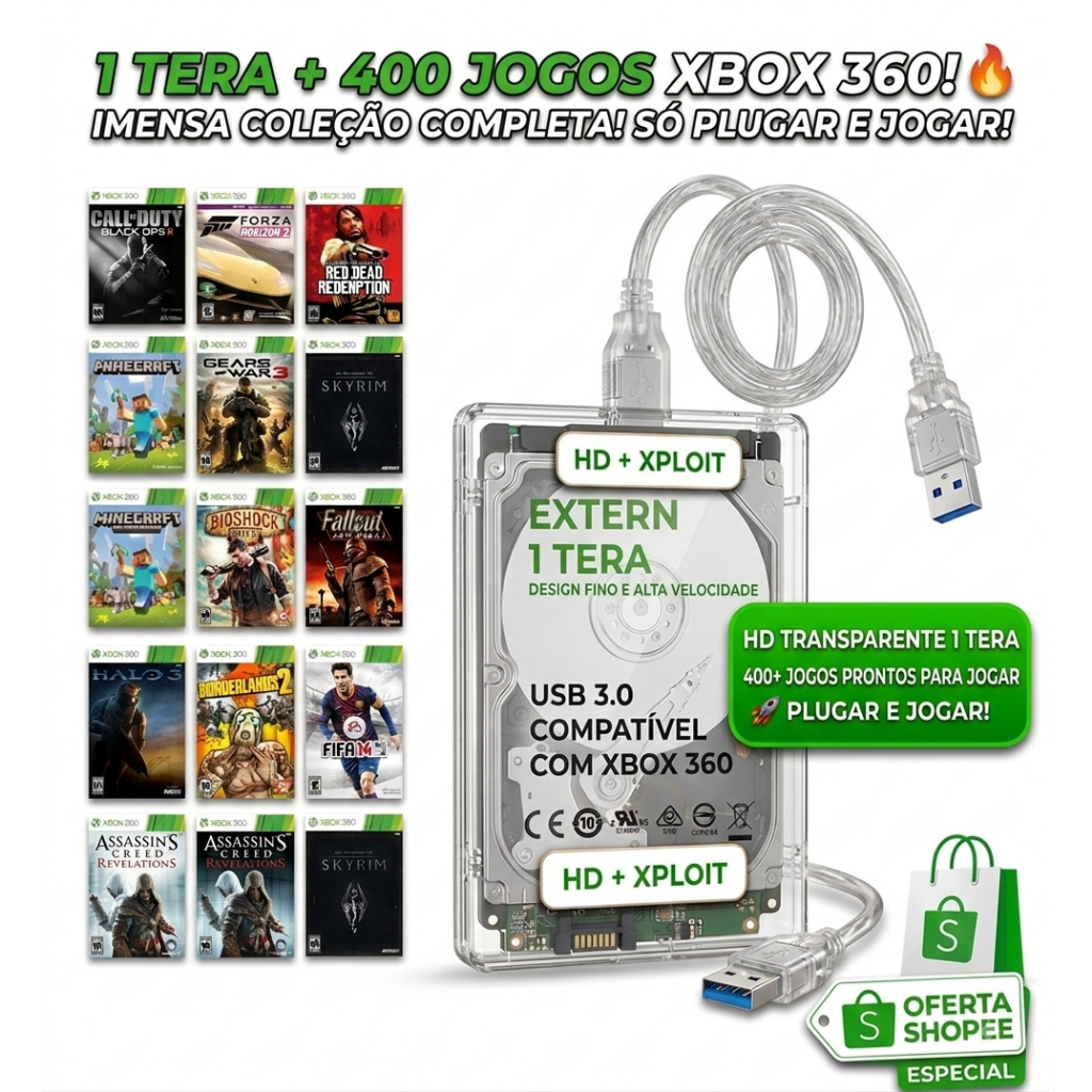 HD 1 Tera 400 Jogos xbox 360 Bloqueado ou Não