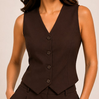 Colete Feminino Alfaiataria Social Forro Duplo Gola V Curto Elegante Casual