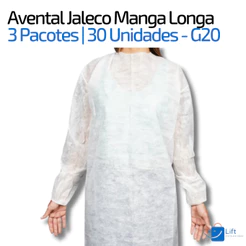 Avental TNT Jaleco Descartável 30un Branco Capote Manga Longa G20 - Pacote