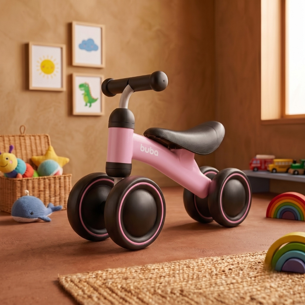 Bicicleta Equilíbrio Buba 4 Rodas Rosa Menina Infantil Menino Andador Sem Pedal Mini Bike Bicicletinha
