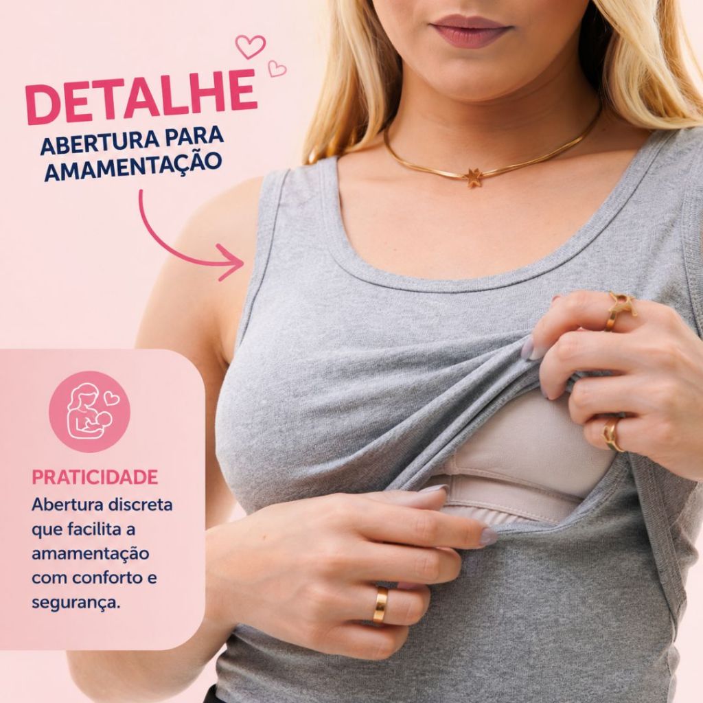 Blusa Amamentação Feminina Regata Verão Gola Alta Basica