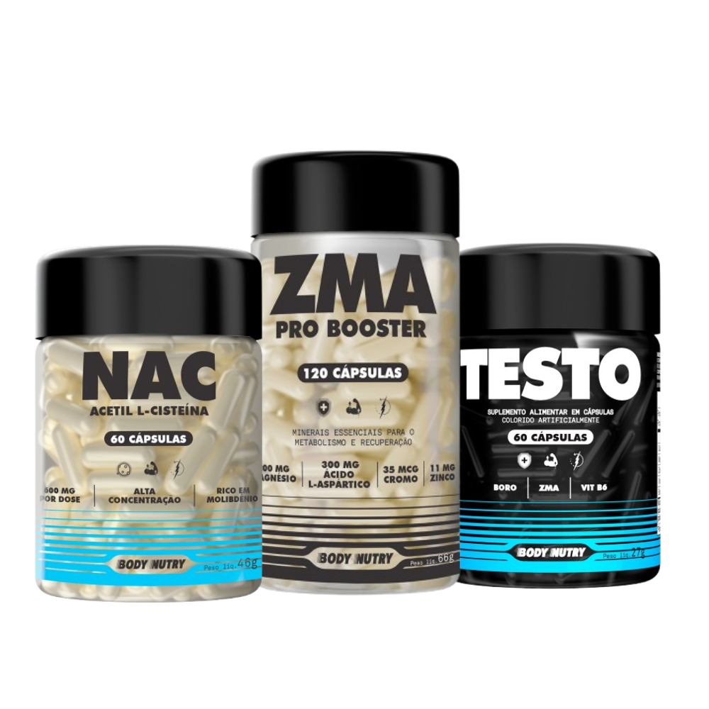 Kit ZMA 120Cáps Imunidade + NAC 60Cáps Saúde Respiratória + Testo 60Cáps Força - Body Nutry