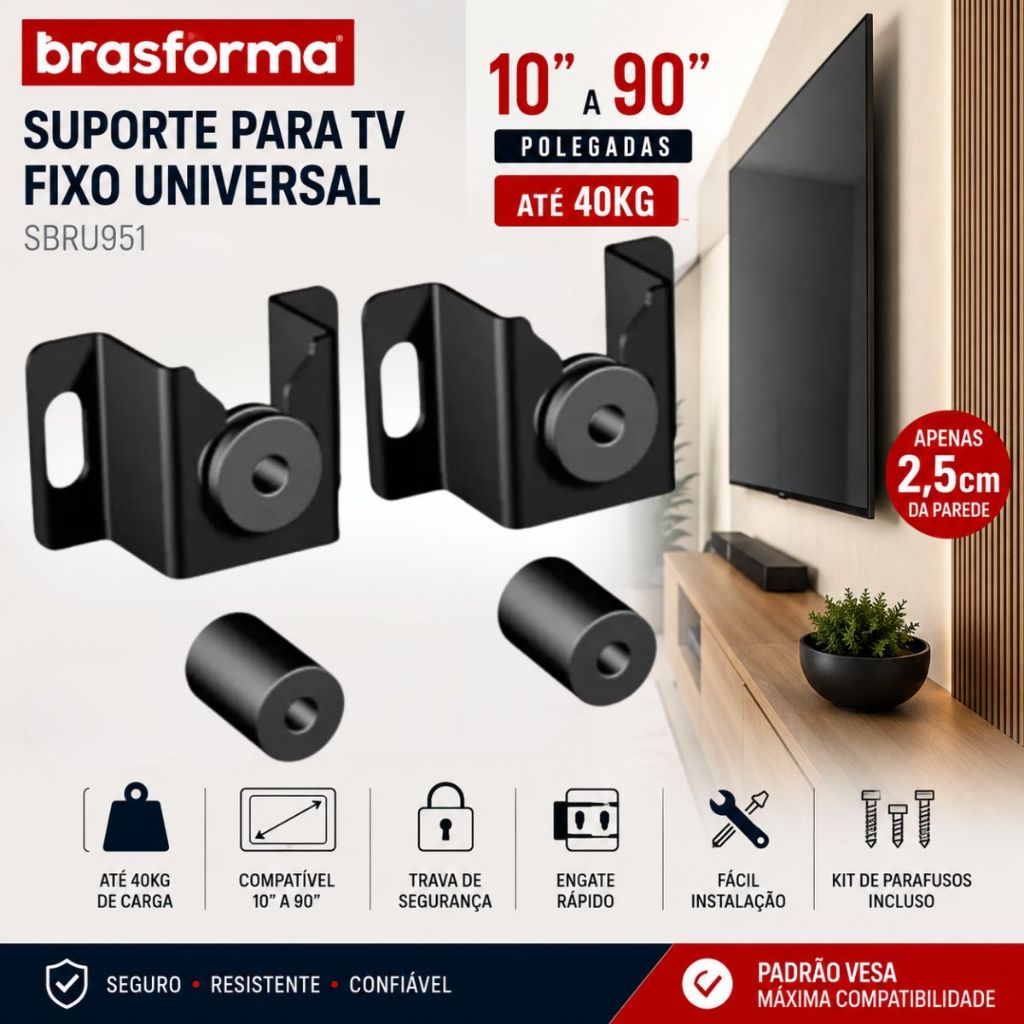Brasforma fixo universal, 10 a 90 polegadas