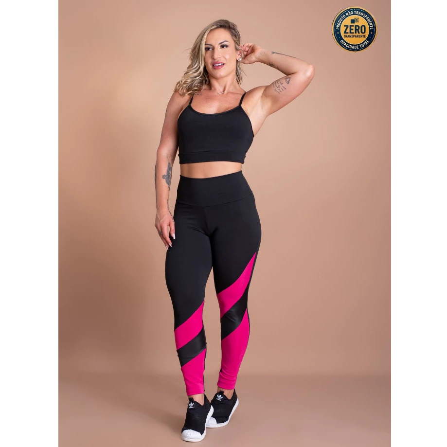 Conjunto Fitness Feminino Esportivo Calça Detalhe Na Perna e Top Cropped Alcinha Moda Academia ZERO TRANSPARÊNCIA — imagem 1
