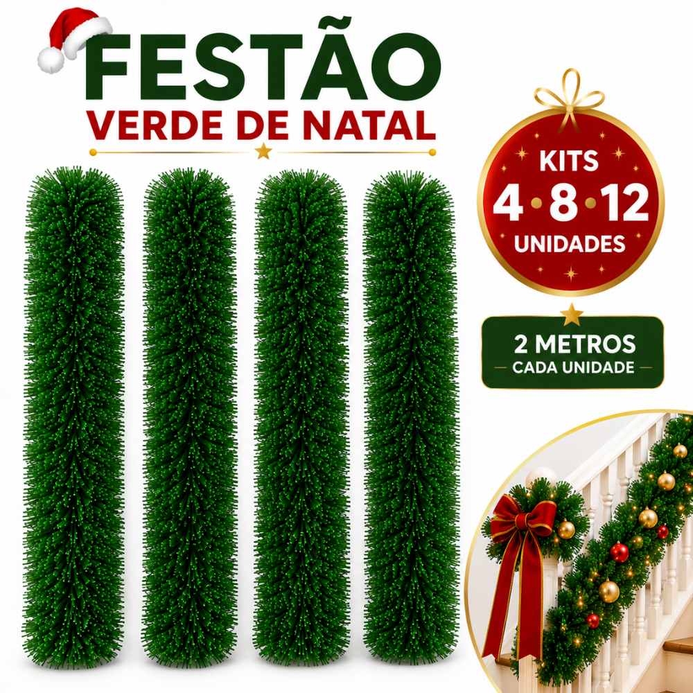 Kit 4/8/12 Festão Verde Decoração Natalina Enfeite Natalino Fita De Natal Guirlanda Fitilho Cordão Plumas Ornamento