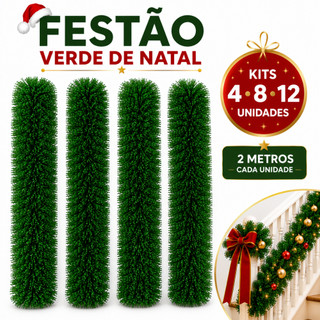 Kit 4/8/12 Festão Verde Decoração Natalina Enfeite Natalino Fita De Natal Guirlanda Fitilho Cordão Plumas Ornamento