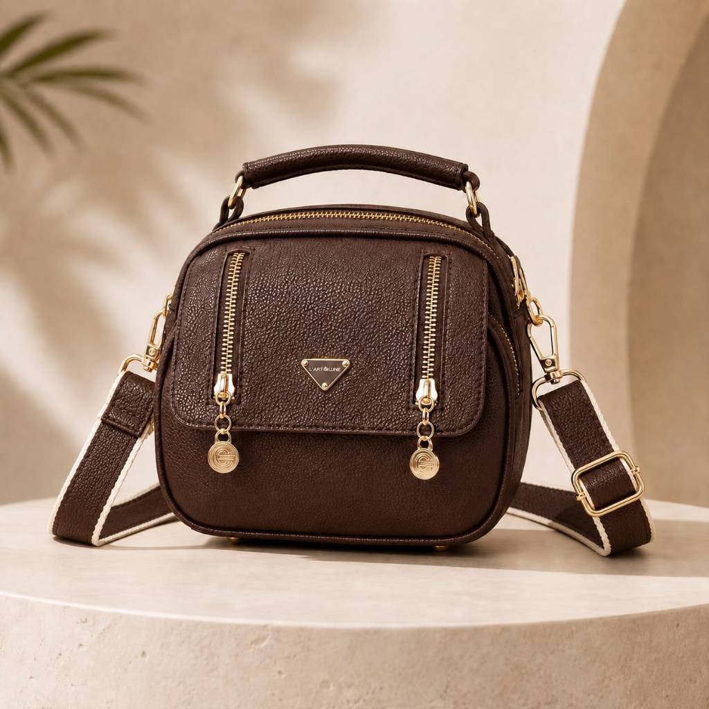 Bolsa Feminina Vélóa Marrom Transversal Tiracolo de Mão Compacta Elegante