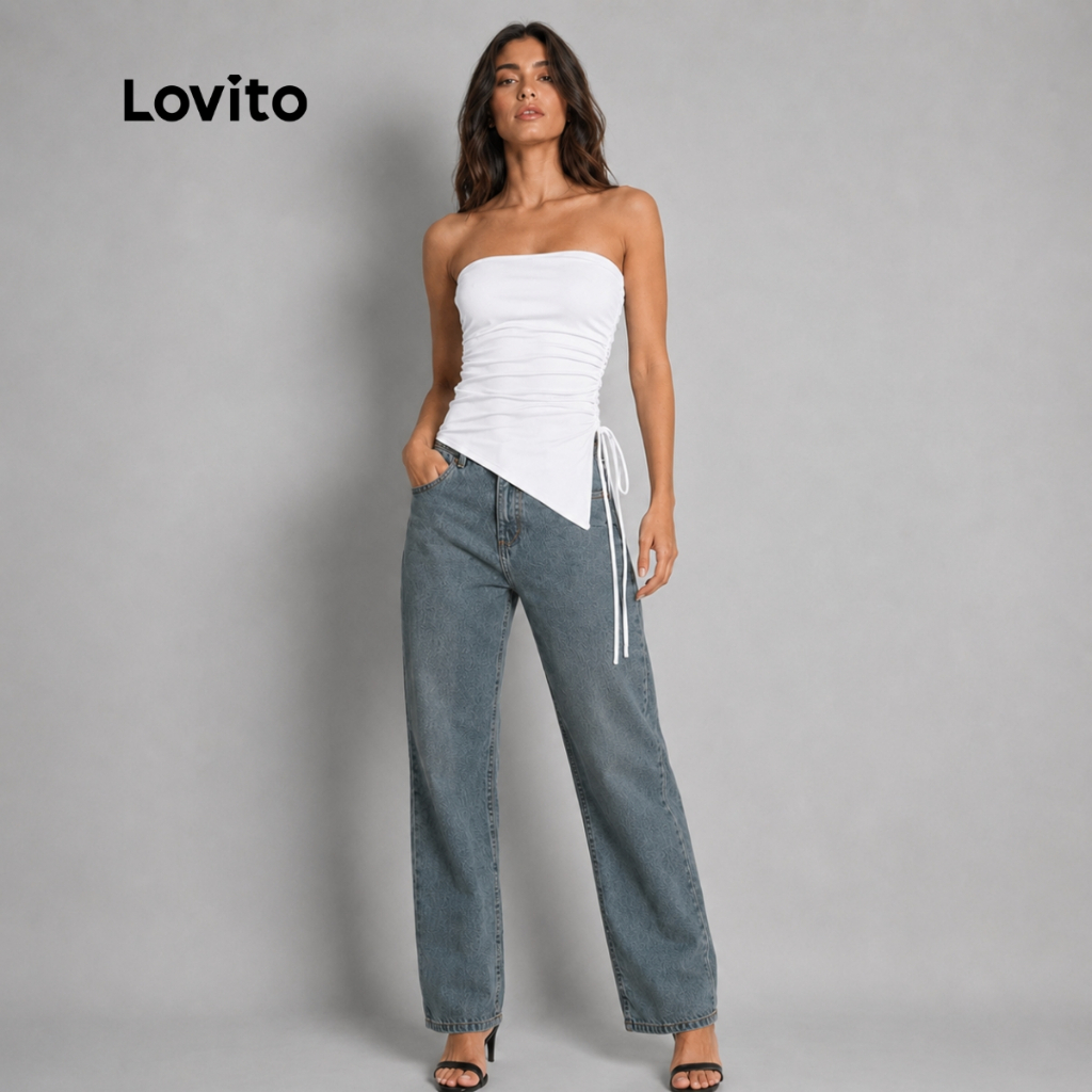 Lovito Top Sem Alças Assimétrico com Ajustador Lateral Basico Feminino TKB68ED053 · foto 2