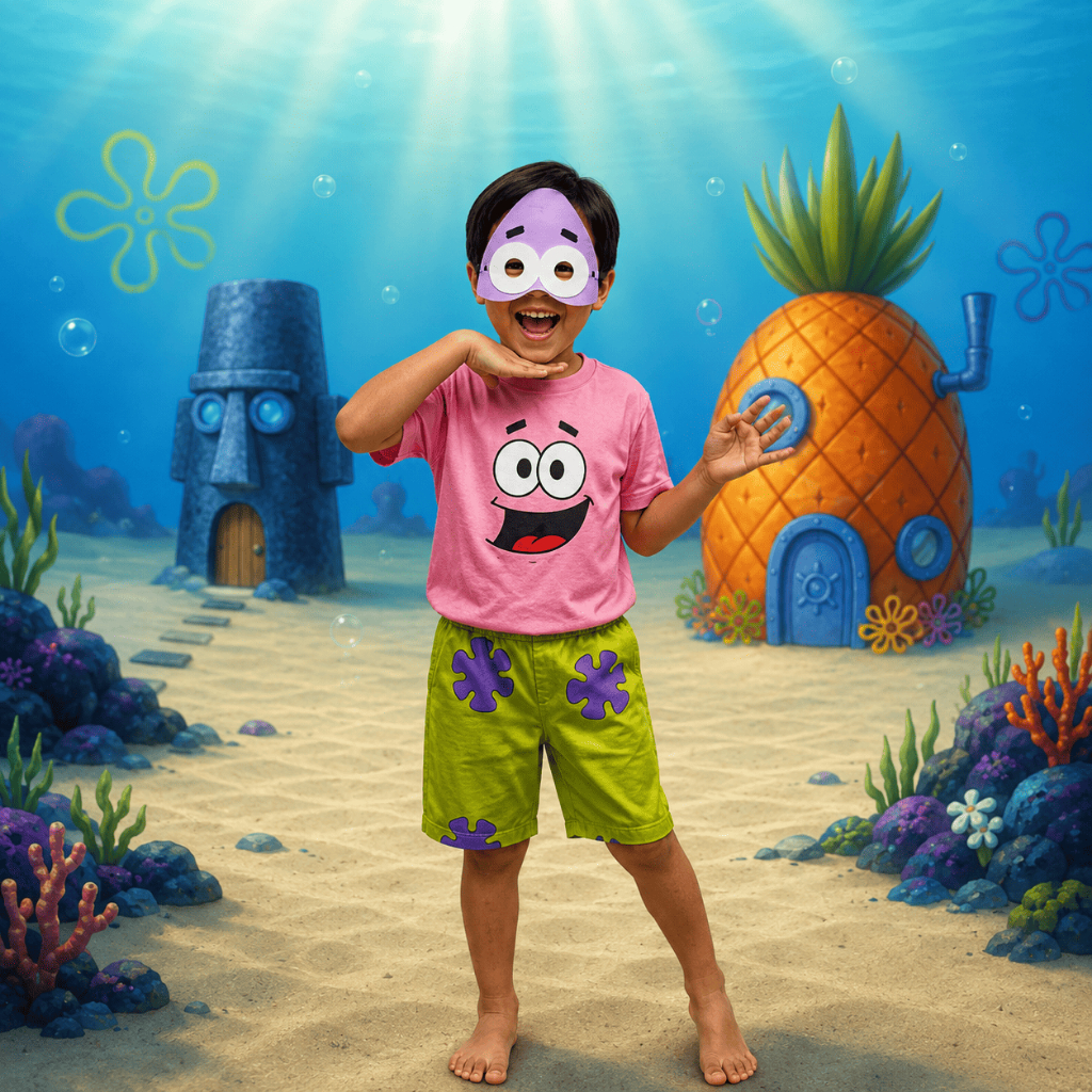 Fantasia Infantil Patrick Bob Esponja – Kit Máscara + Roupa
