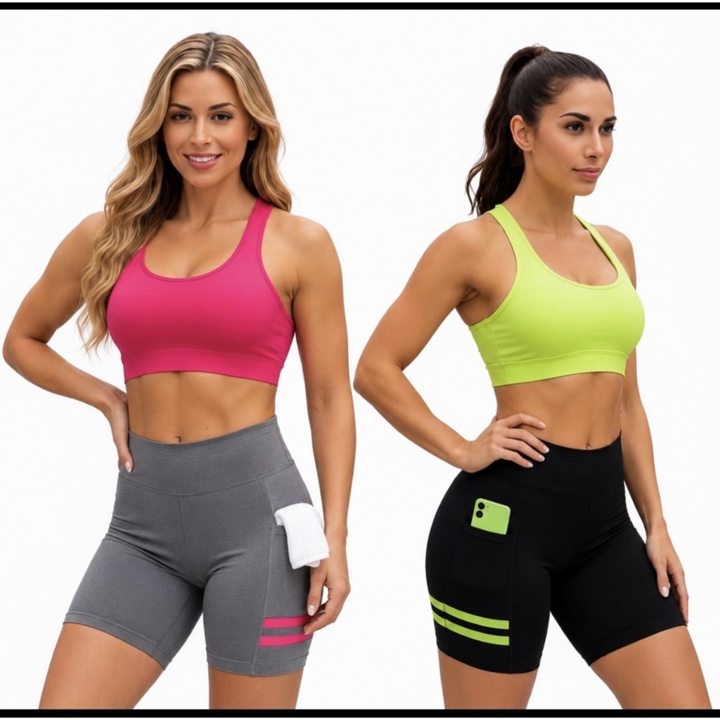 SHORTS Academia com bolso nas laterais, tecido com elastano sem transparência ideal para caminhadas.