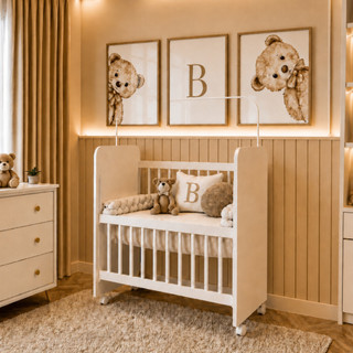 Mini Berço Bedside Infantil Branco com Colchão e Grade Móvel para Bebê Recém Nascido Liberty Móveis