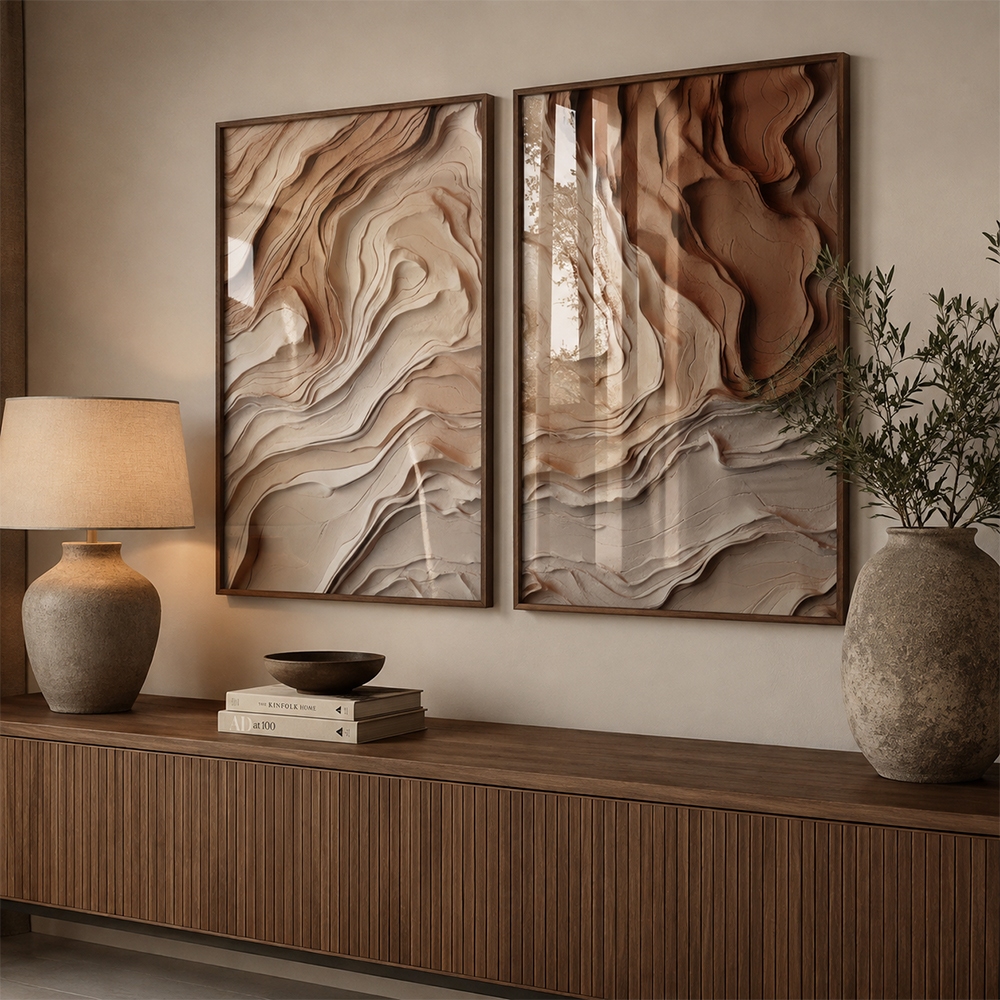 2 Quadros Com Decoração Moderna Telas com Efeito de Camadas Com Moldura C/ e S/