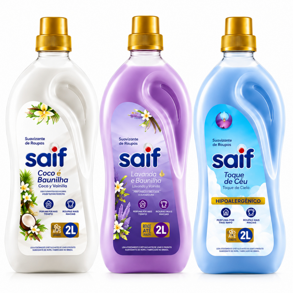 Amaciante de Roupas 2L Saif (Coco Baunilha Lavanda e Baunilha Toque de Céu)