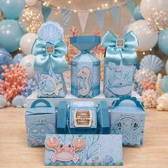 Caixinhas Personalizadas Fundo do Mar Verde - Kit de Lembrancinhas de Aniversário