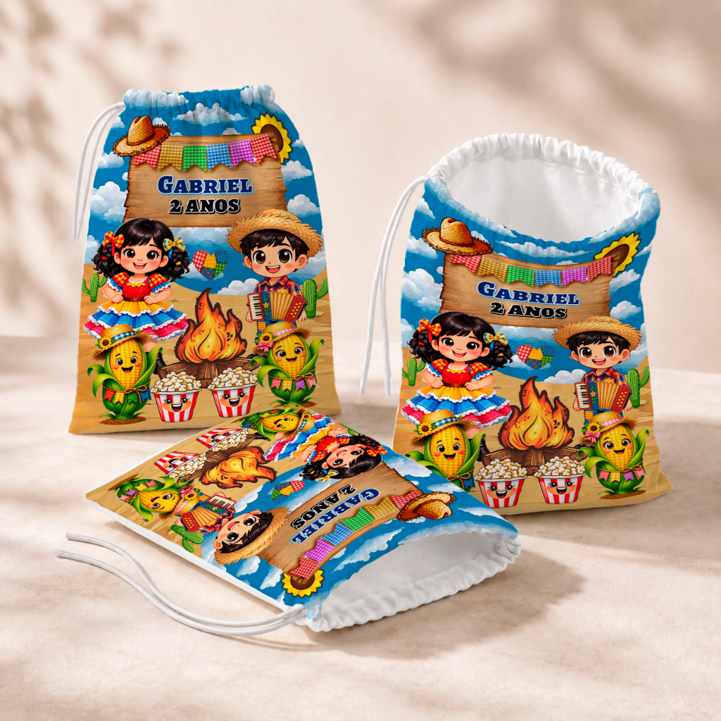 20 Sacolinhas Personalizada Festa Infantil 18x26 Aniversário Lembrancinha Festa Junina Arraiá M3