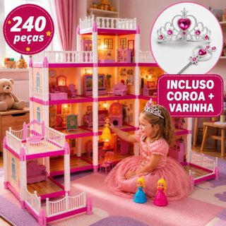 Casinha De Boneca Infantil Grande Com 4 Andares Com Cozinha Sala Quarto -Castelo Princesa