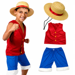 Fantasia Luffy One Piece Chapeu Pirata Menino de Palha Anime Cosplay