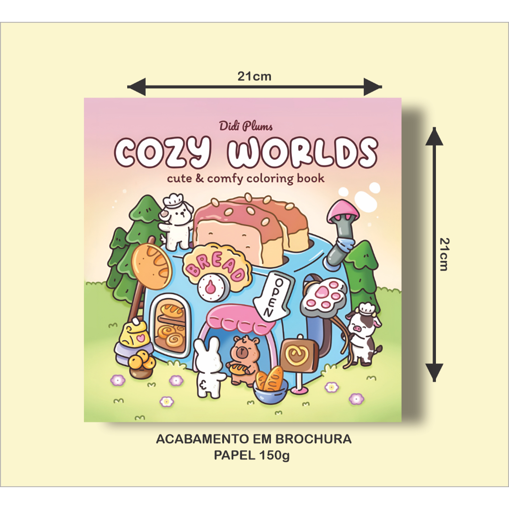 Livro de Colorir COZY WOLRDS DIDI PLUMS com 44 Páginas de 21x21cm 150g